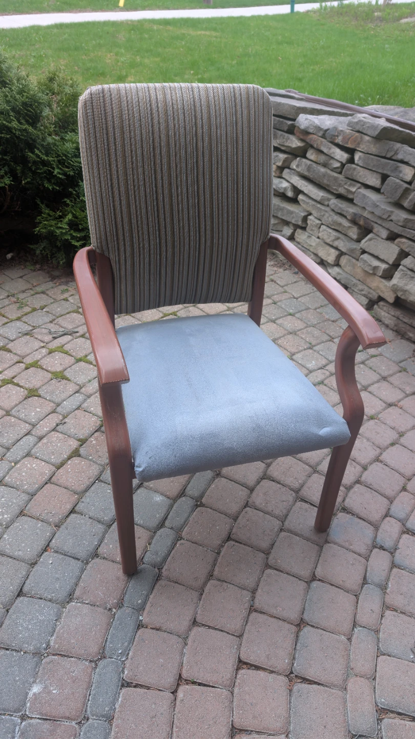 Striped Upholstered Armchair with Wooden Frame