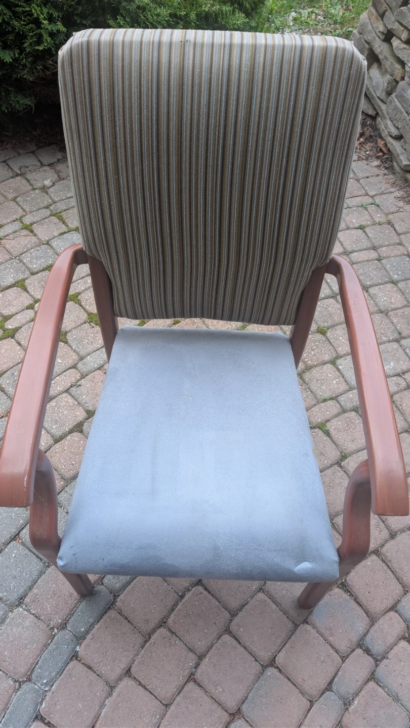 Striped Upholstered Armchair with Wooden Frame - photo 3