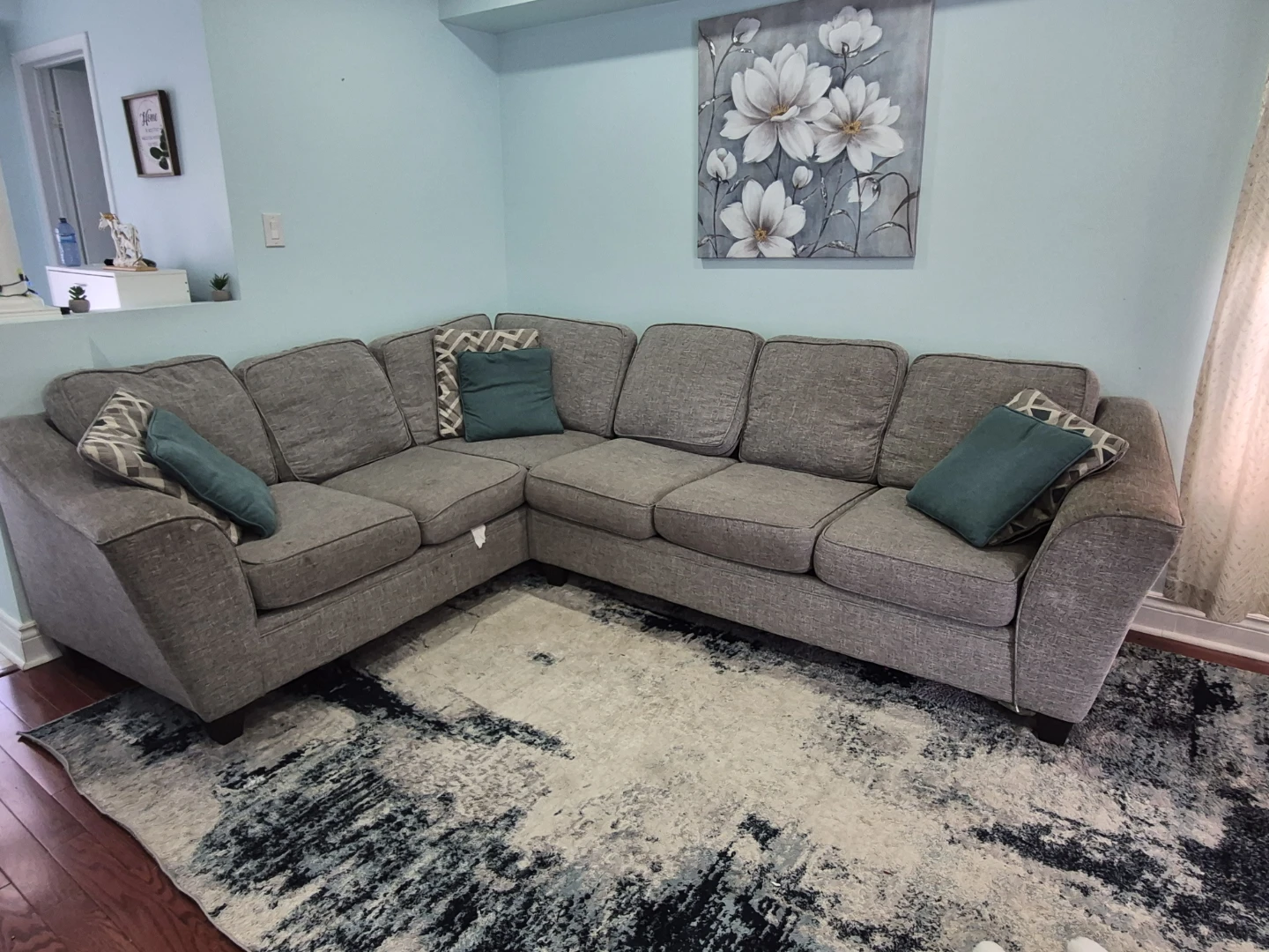Grey Sectional Sofa with Pillows