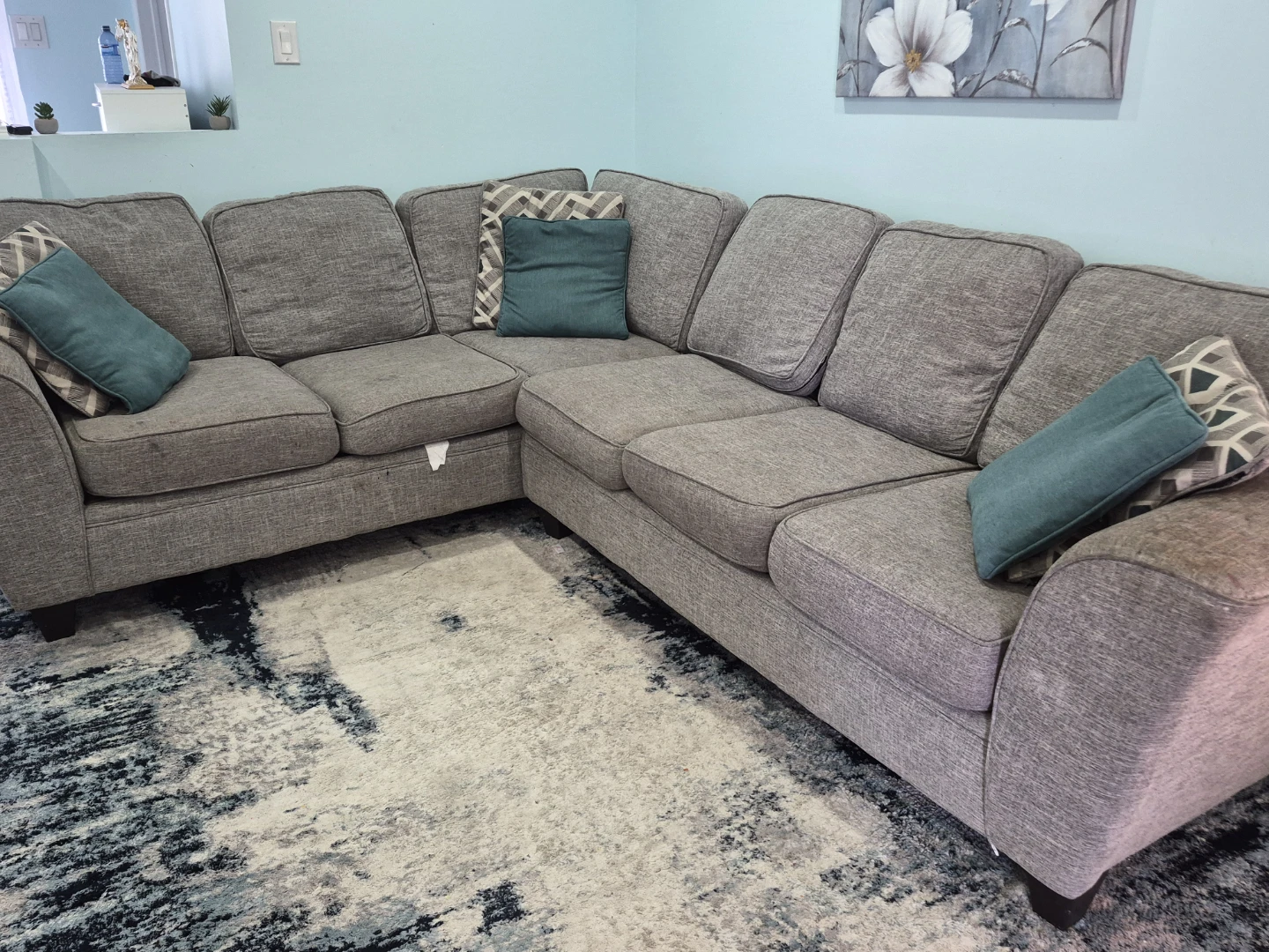Grey Sectional Sofa with Pillows - photo 3
