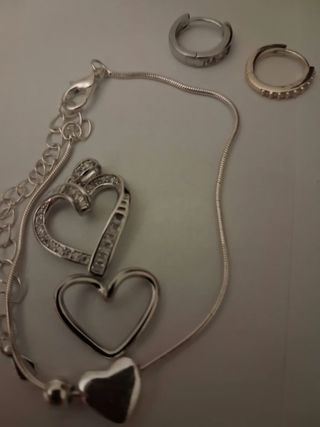 Silver Heart Bracelet and Earrings Set - photo 2