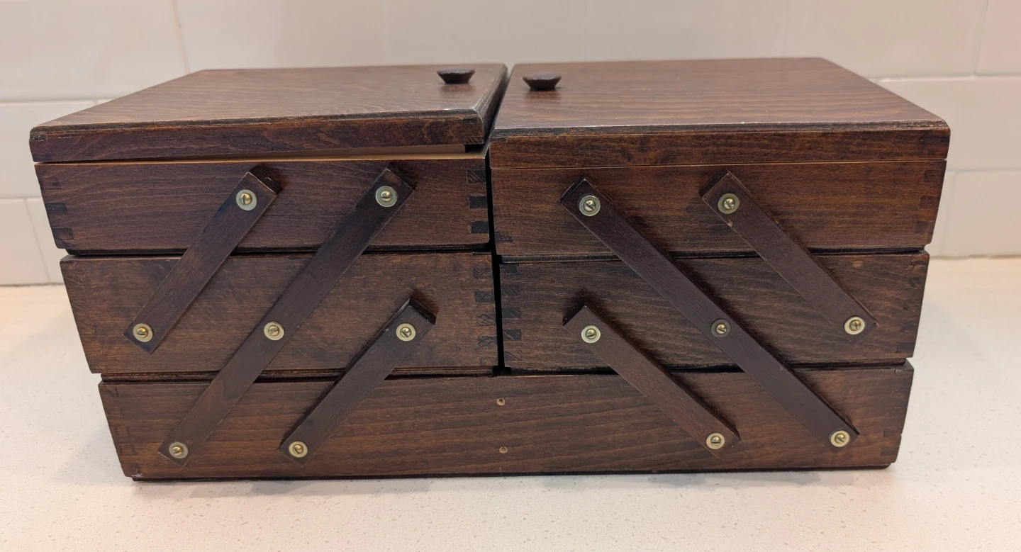 Vintage Wooden Accordion Sewing Box