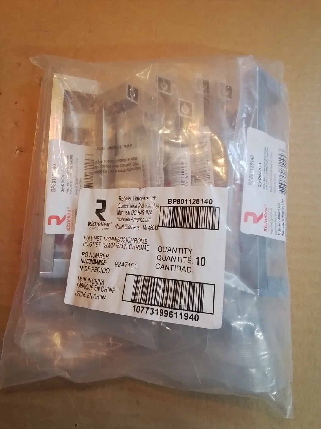 Richelieu Pull Handles 128mm (8/32) Chrome - Quantity of 10