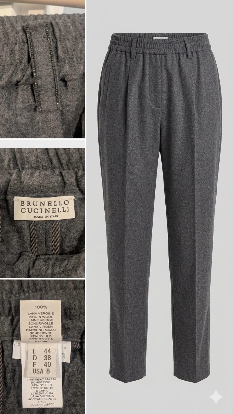 Brunello Cucinelli Dark Grey 100% Virgin Wool Pants with Monili - photo 3