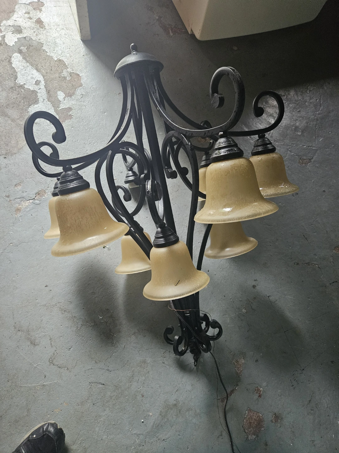 Wrought Iron Chandelier with Frosted Glass Shades - photo 2