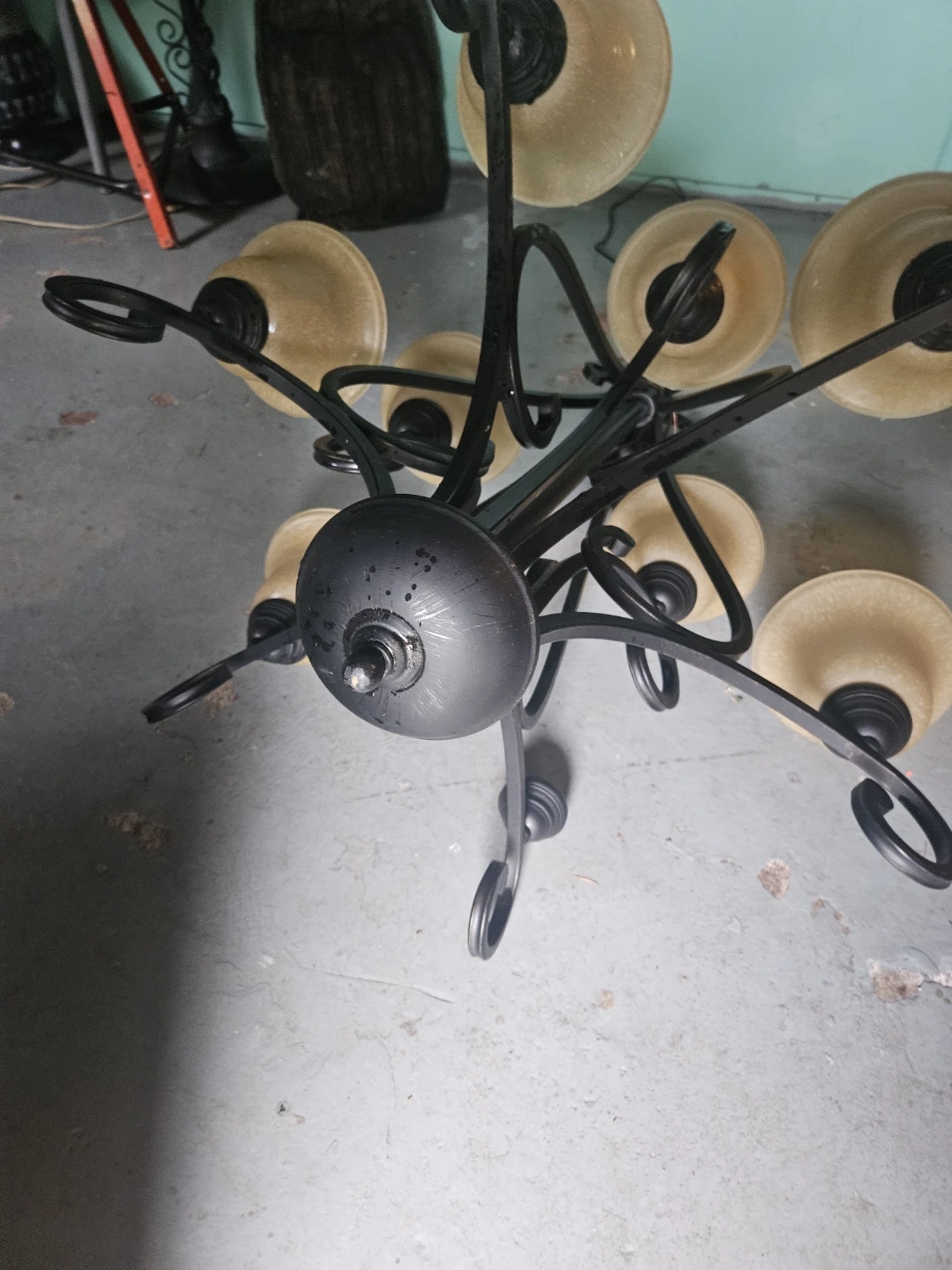 Wrought Iron Chandelier with Frosted Glass Shades - photo 3