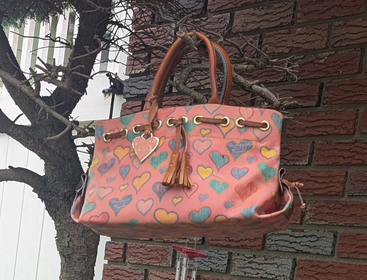Dooney & Bourke Pink Hearts Drawstring Bag