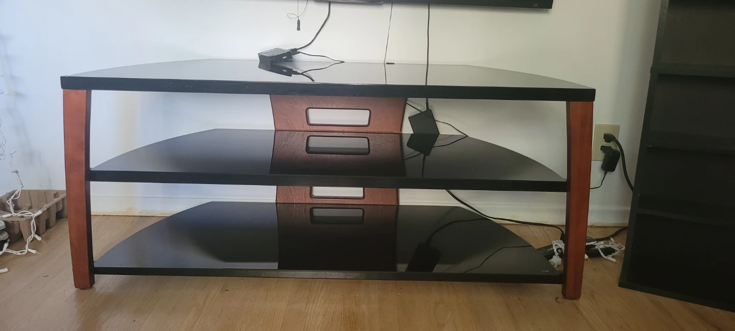 Black Glass Media Console with Wood Accents - photo 2