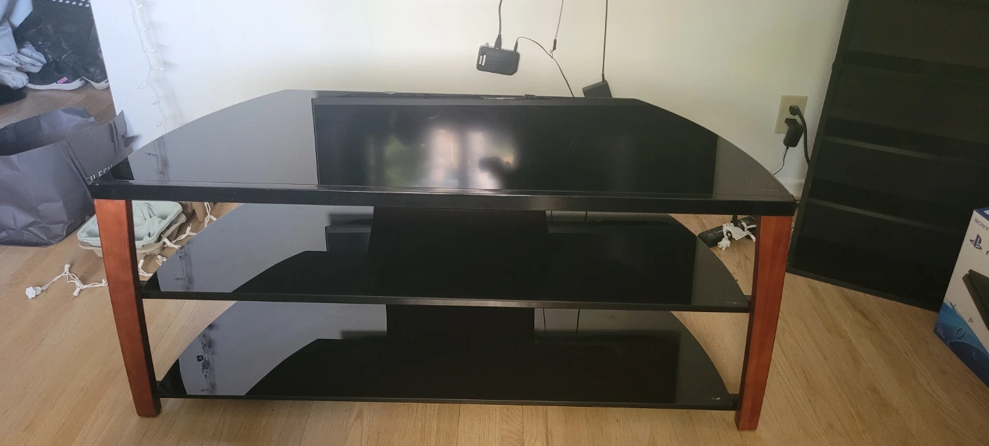 Black Glass Media Console with Wood Accents - photo 3