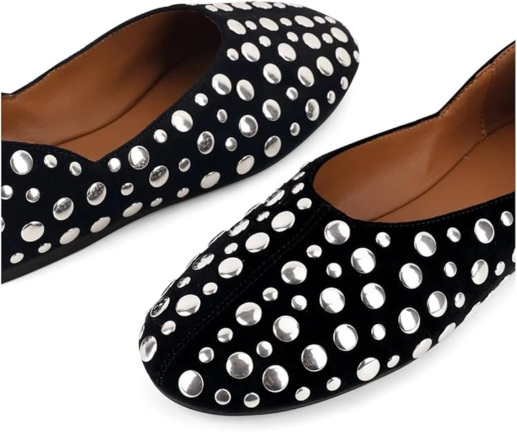 Studded Ballet Flats - Black Suede - Size 7 - photo 3