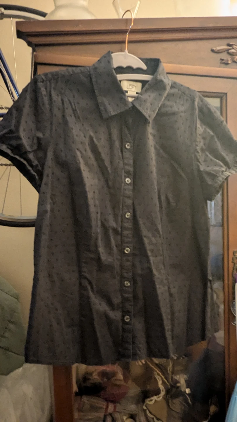 LOFT Black Dot Short Sleeve Button-Up Shirt