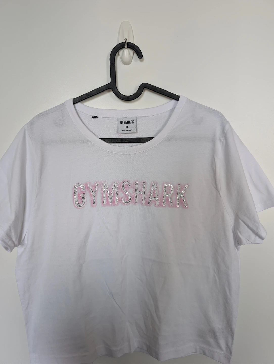 Gymshark White Baby Tee XL Rhinestone Logo