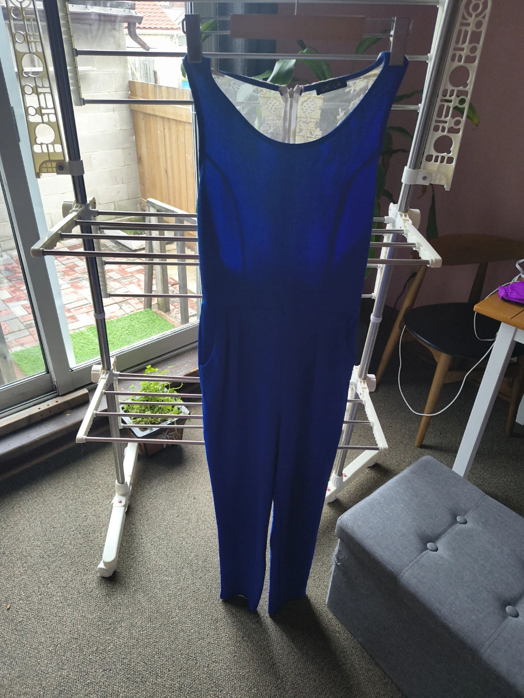 Blue Jumpsuit with White Lace Detail - photo 2