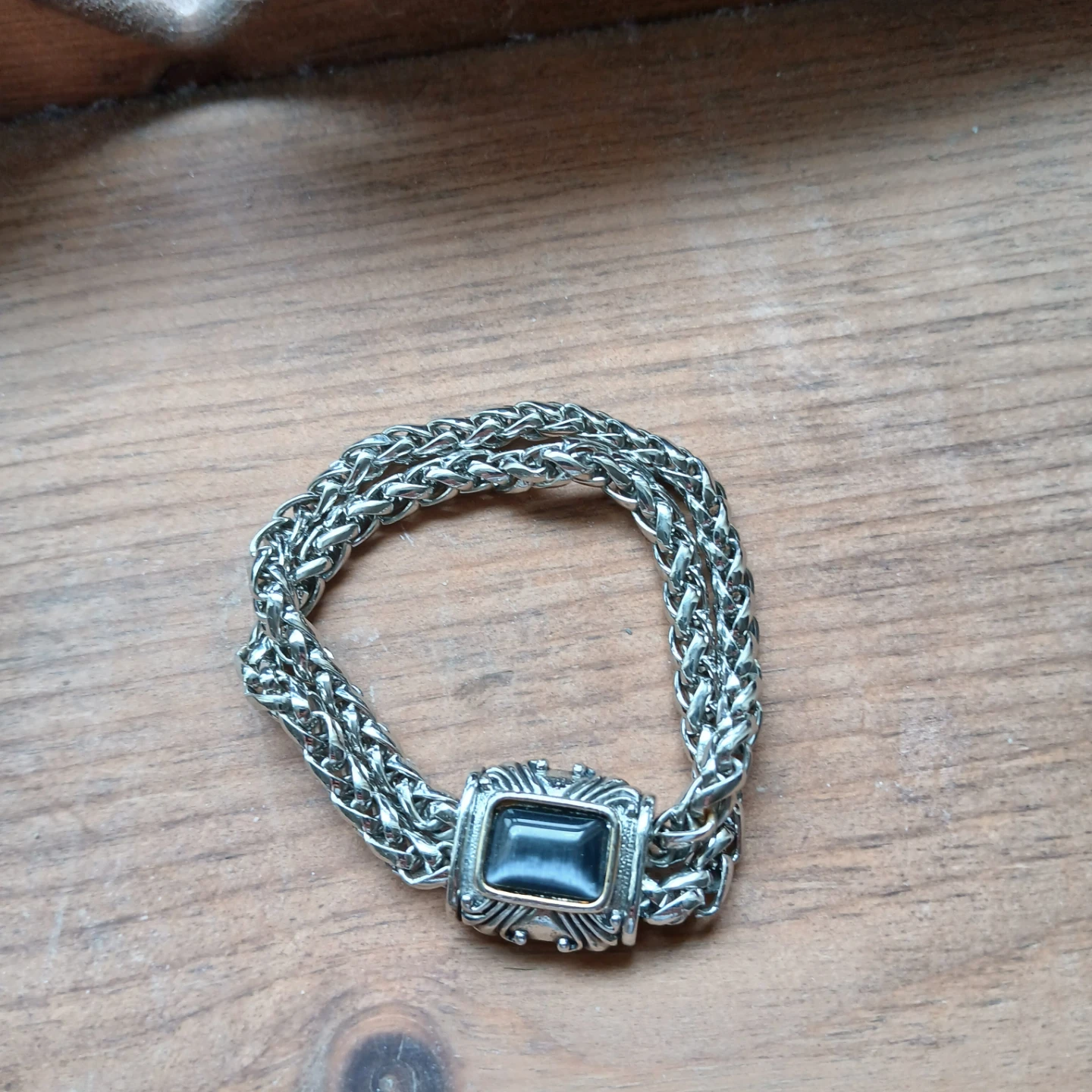 Mens Silver Tone Chain Bracelet with Black Stone - photo 2