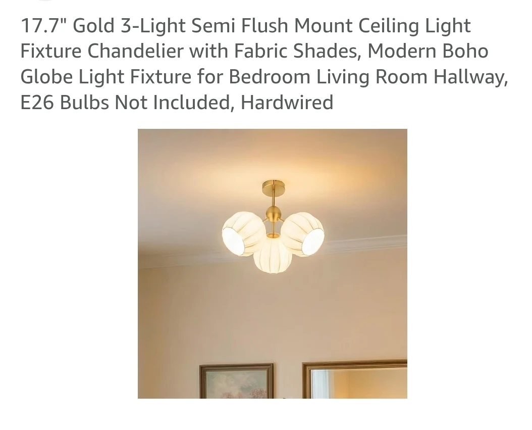 17.7" Gold 3-Light Semi Flush Mount Ceiling Light Fixture