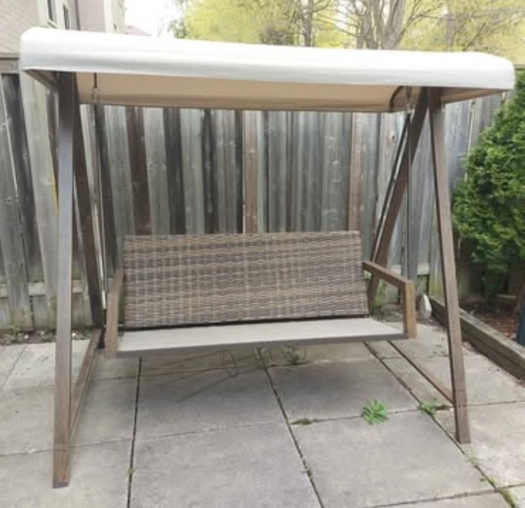 Wicker Patio Swing with Canopy and Cushions