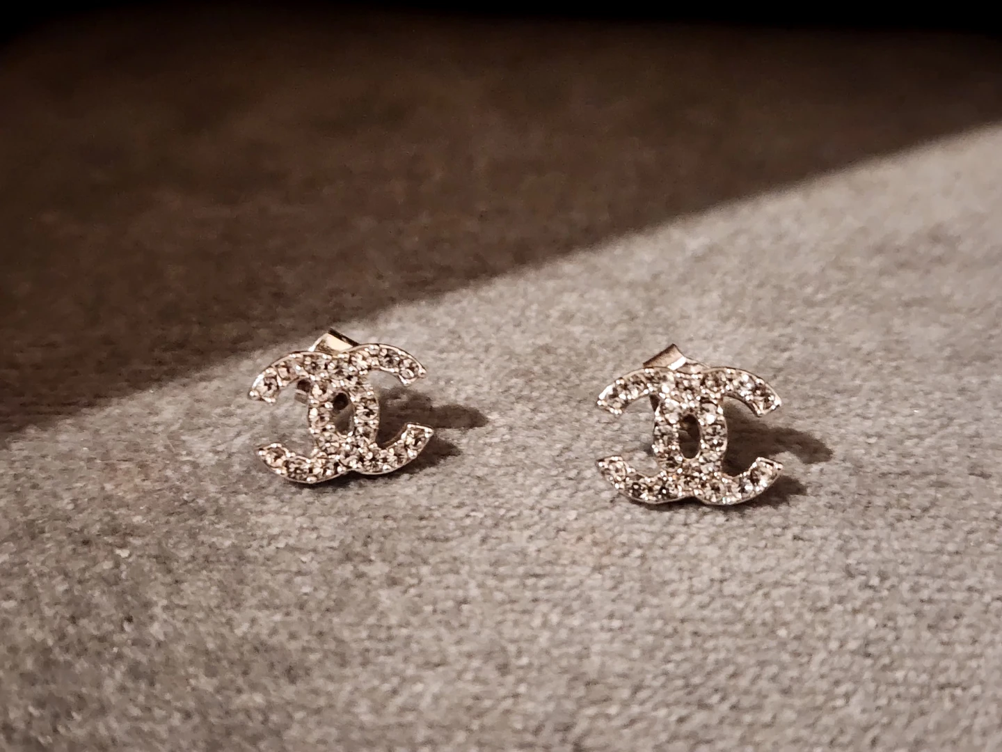 Chanel CC Stud Earrings with Crystals