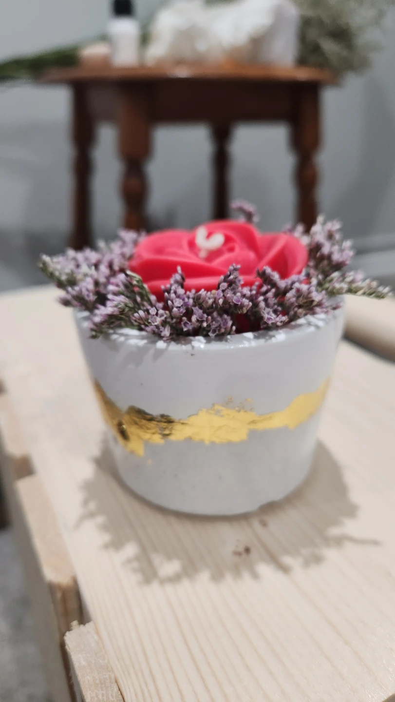 Handmade Rose Flower Candle in Decorative Pot
