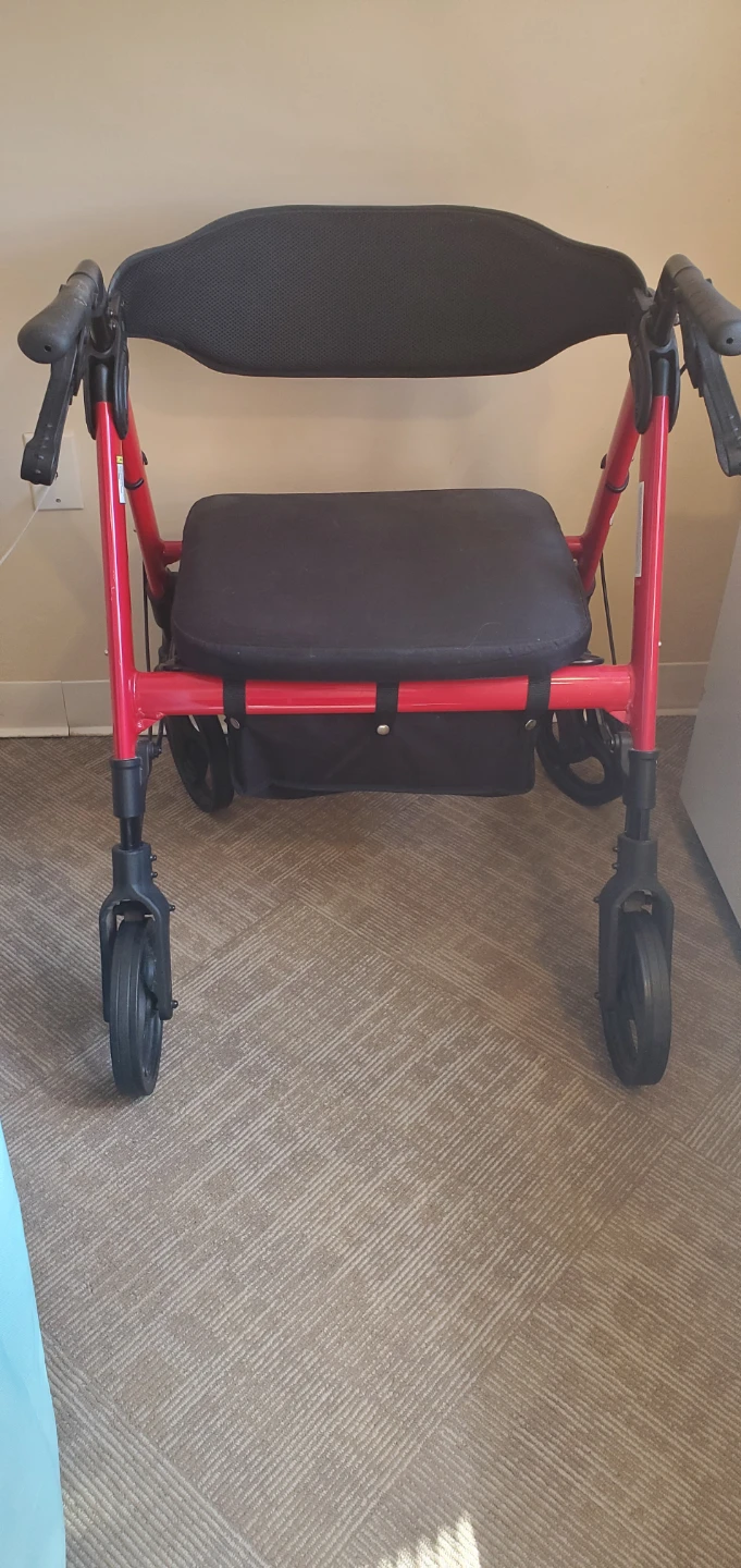 Red 4-Wheel Rollator with Seat and Bag - photo 2