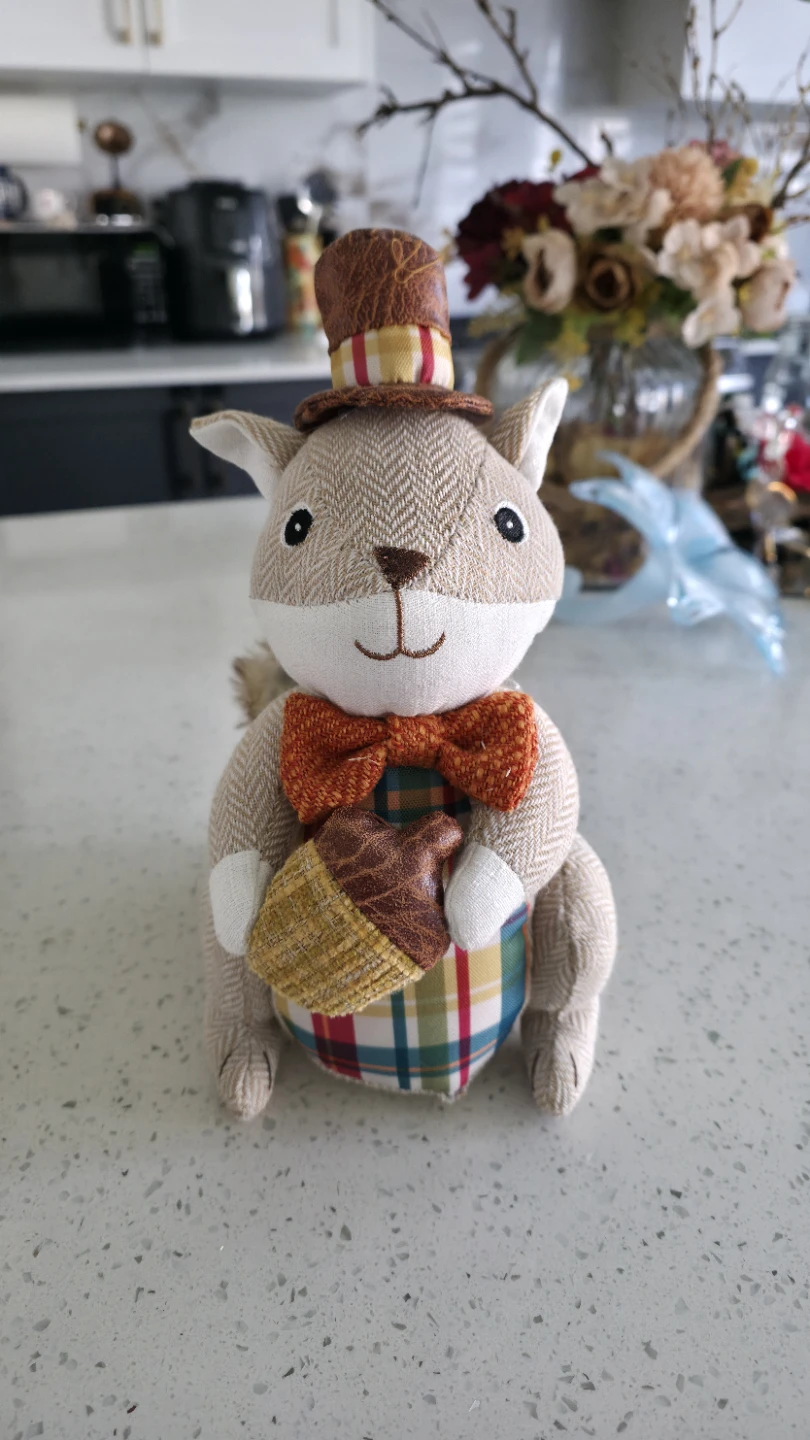 Plush Squirrel Decoration with Acorn and Top Hat