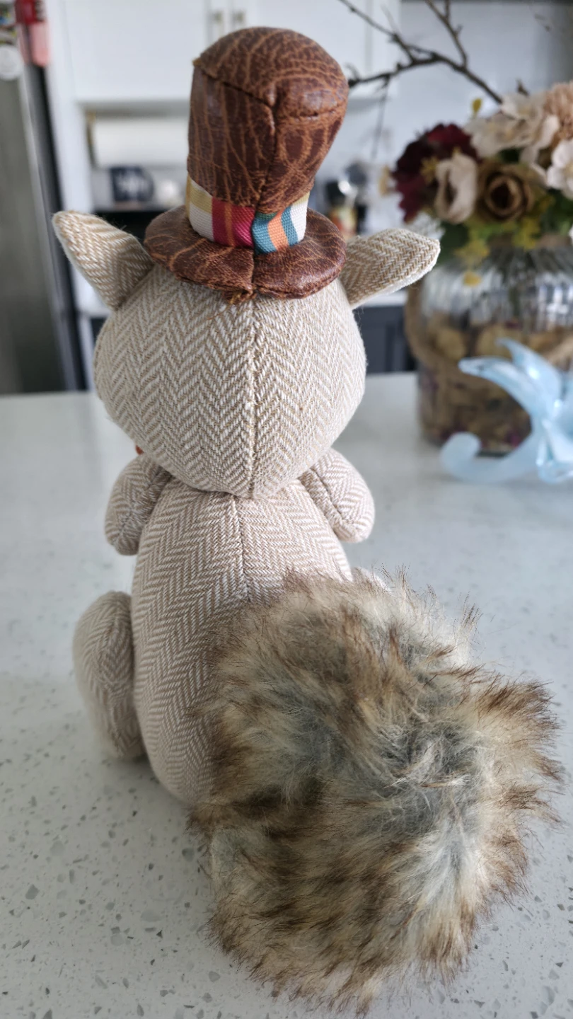 Plush Squirrel Decoration with Acorn and Top Hat - photo 2