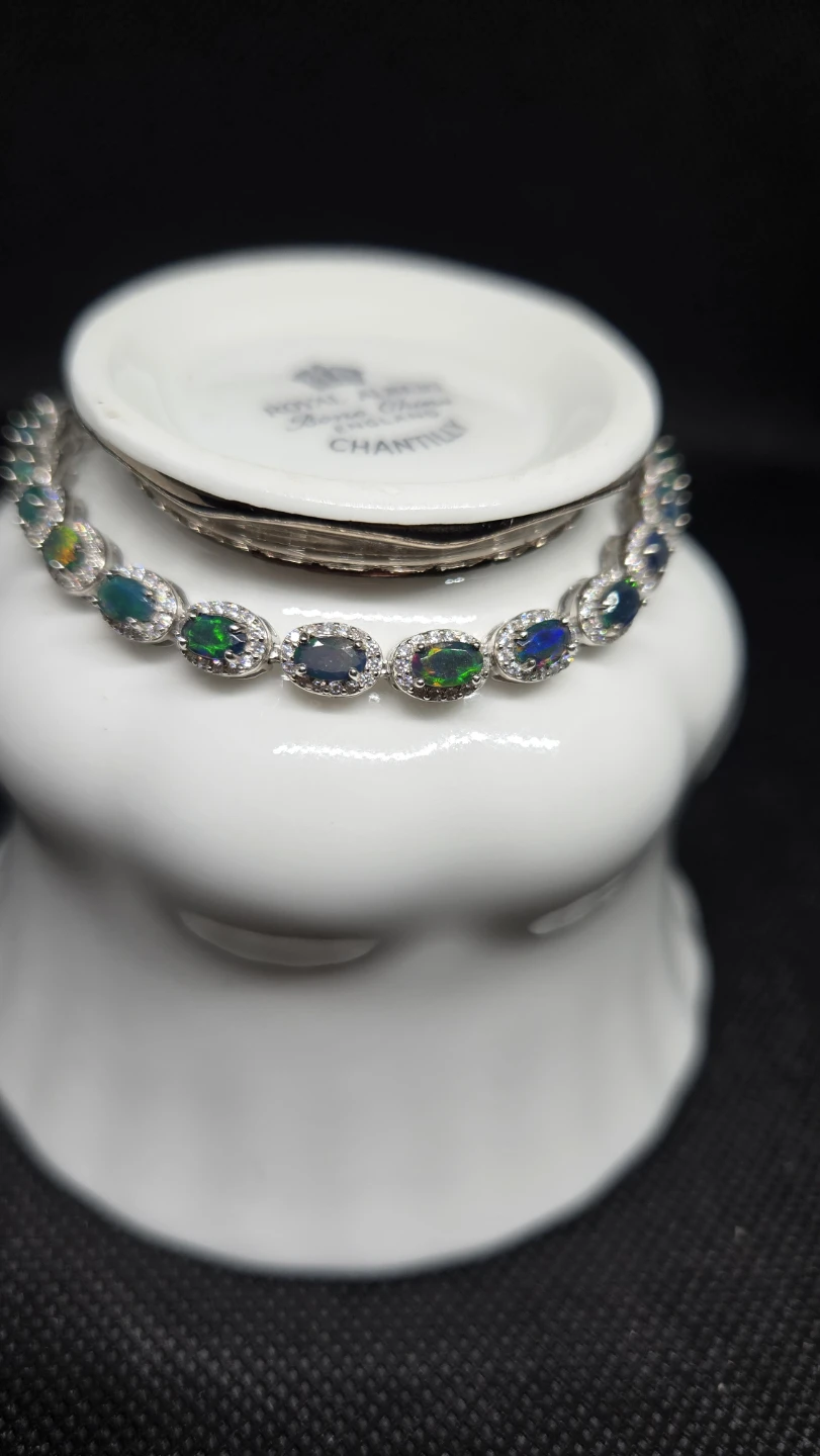 Sterling Silver Opal Bracelet with Matching Earrings - photo 2