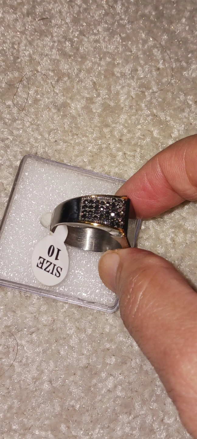 Men's Ring Size 10 Stainless Steel Black Stones - photo 4