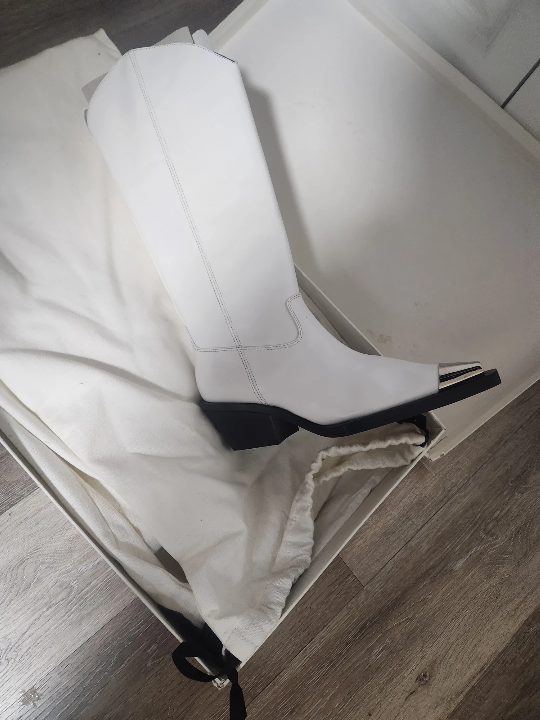 Helmut Lang White Leather Knee-High Boots
