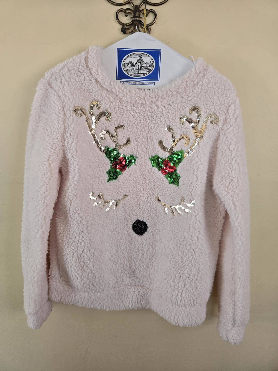 Chance or Fate Fuzzy Reindeer Sequin Christmas Sweater - Size S