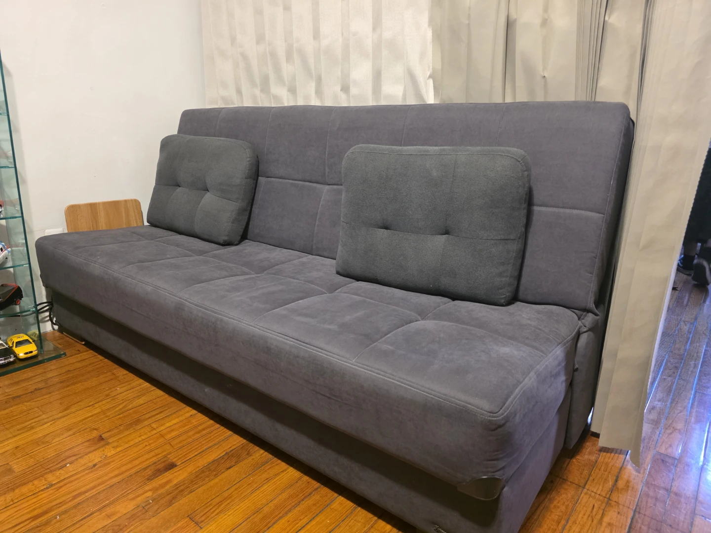 Gray Futon Sofa Bed with 2 Pillows
