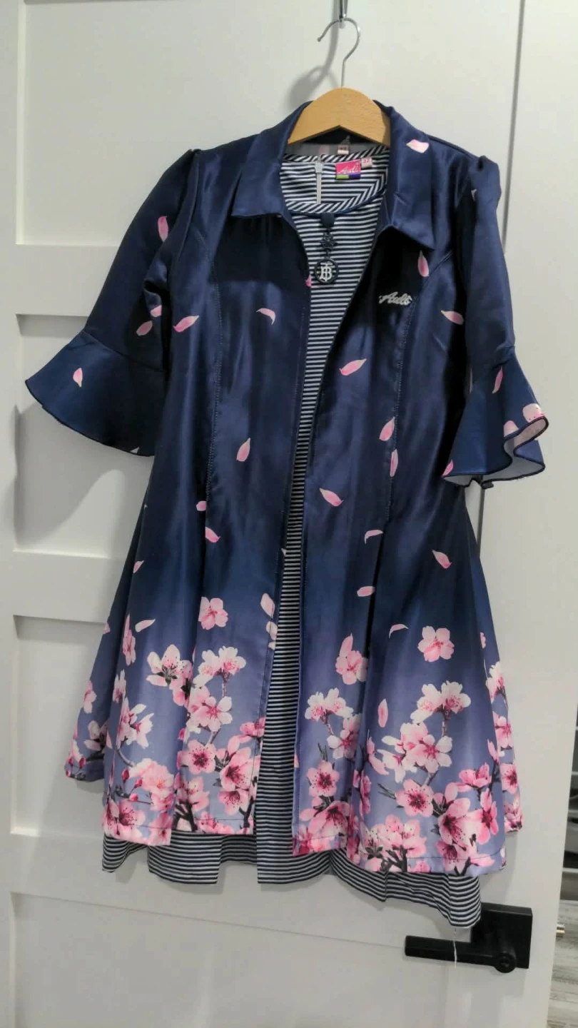 Navy Floral Bell Sleeve Jacket dress