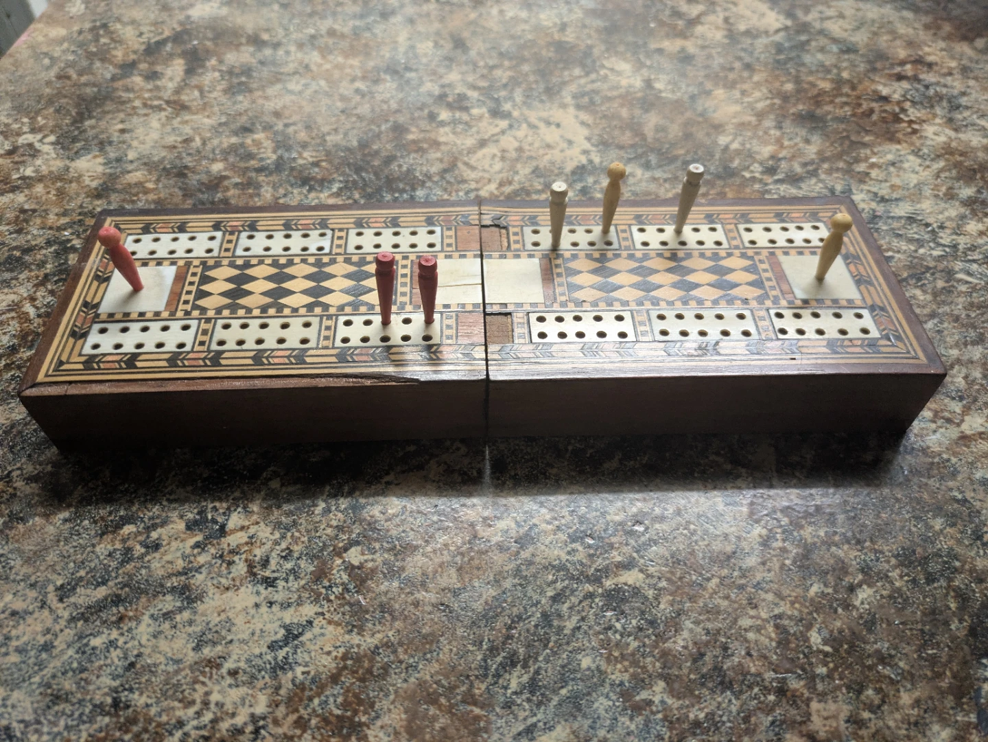 Antique Wooden Cribbage Board Game