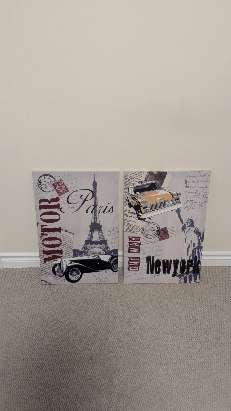 Set of 2 Vintage Paris and New York Canvas