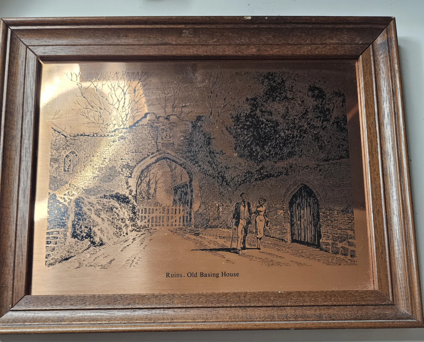 Framed Copper Etching 'Ruins, Old Basing House'