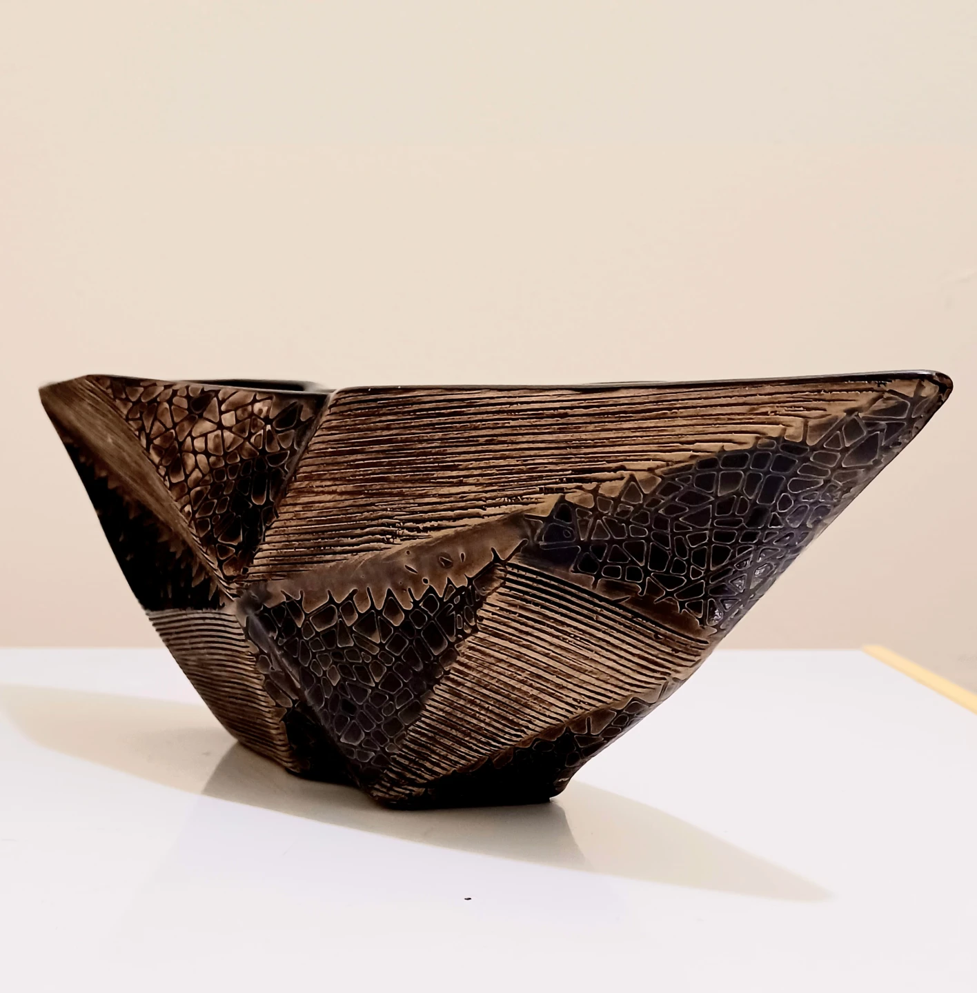 Handmade Textured Ceramic Boat Vase