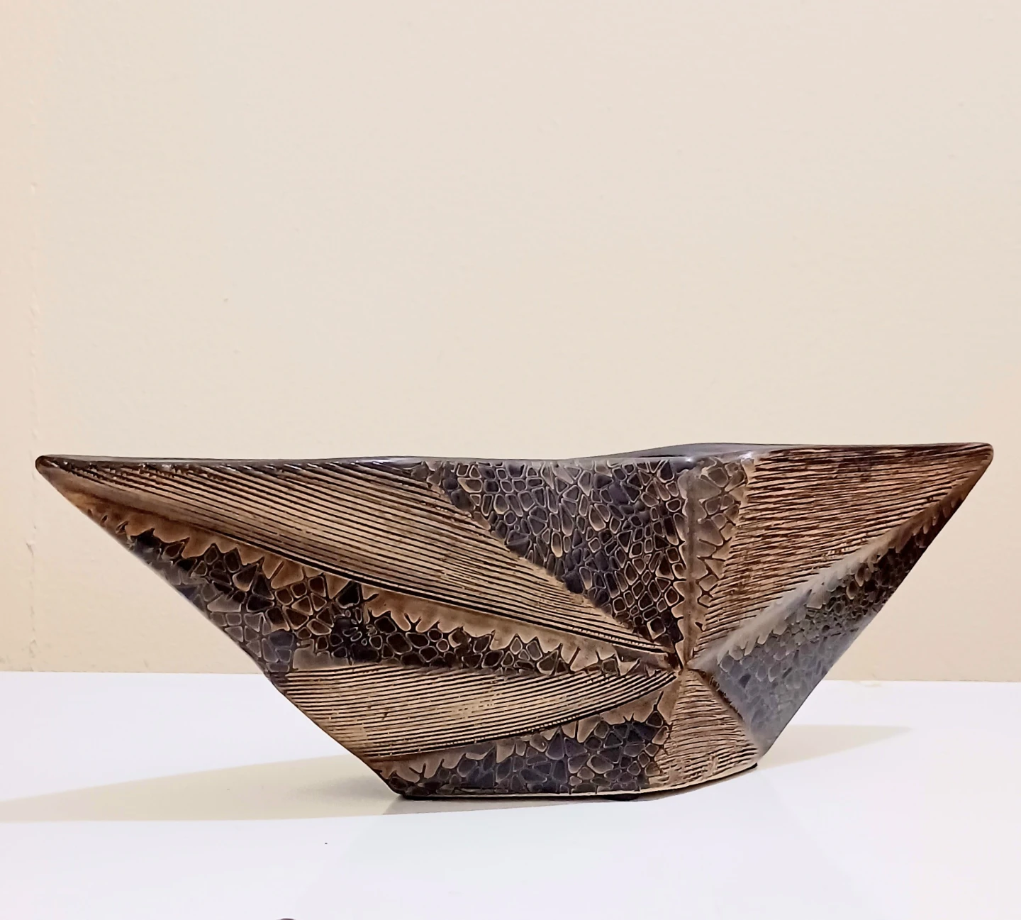 Handmade Textured Ceramic Boat Vase - photo 2