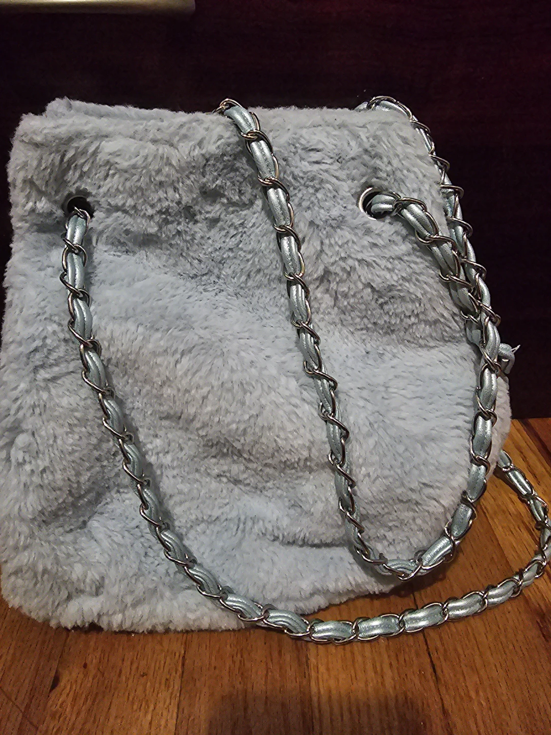 GEIR+NESS Light Blue Faux Fur Bucket Bag