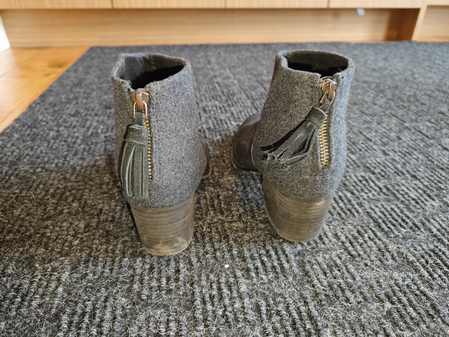 TOMS Deia Black Suede & Grey Wool Block Heel Booties - Size 7.5 - photo 4