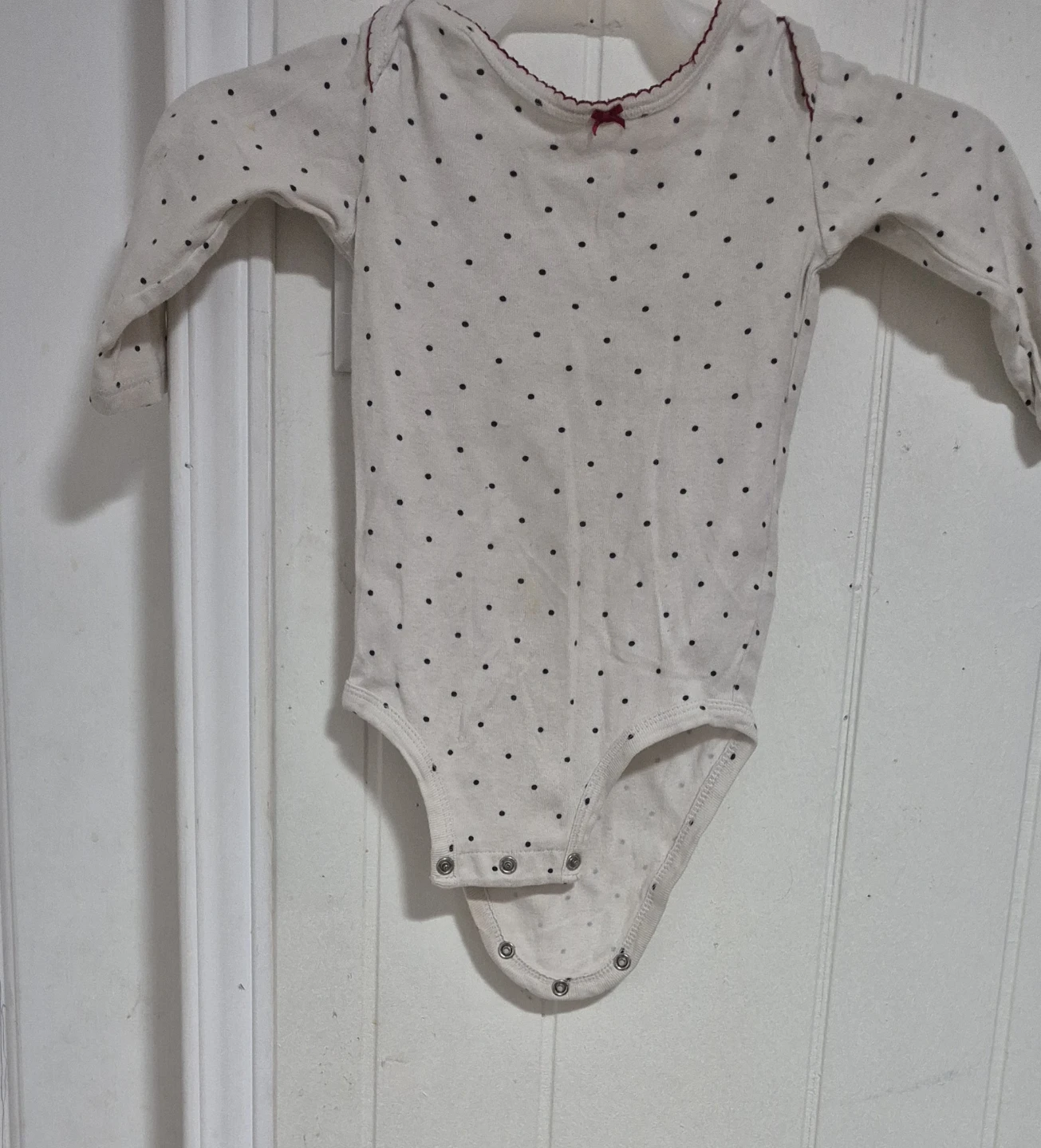 Baby Girl's Long Sleeve Bodysuit - White with Black Polka Dots - photo 2