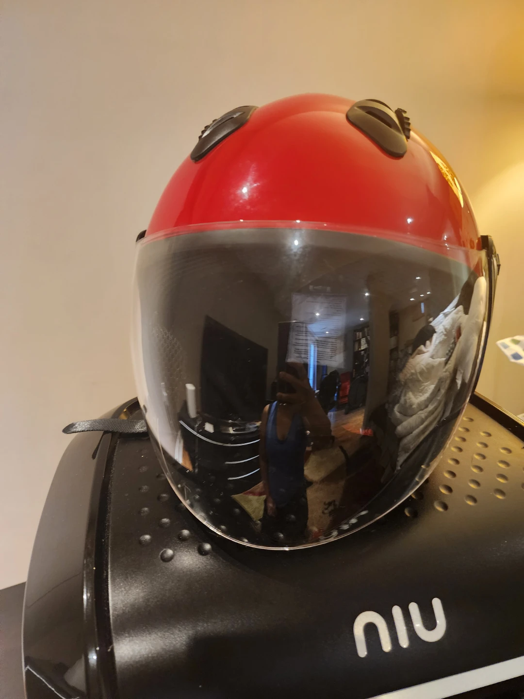 Red Motorcycle Helmet with Clear Visor - Size M