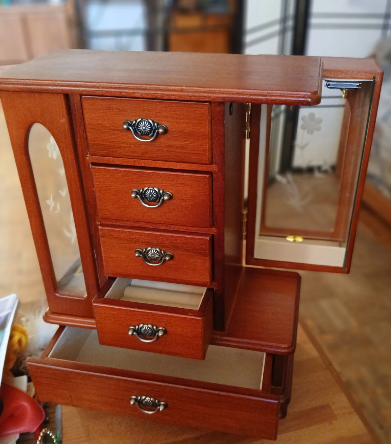 Wooden Jewellery Box with Drawers and Mirrored Doors - photo 4