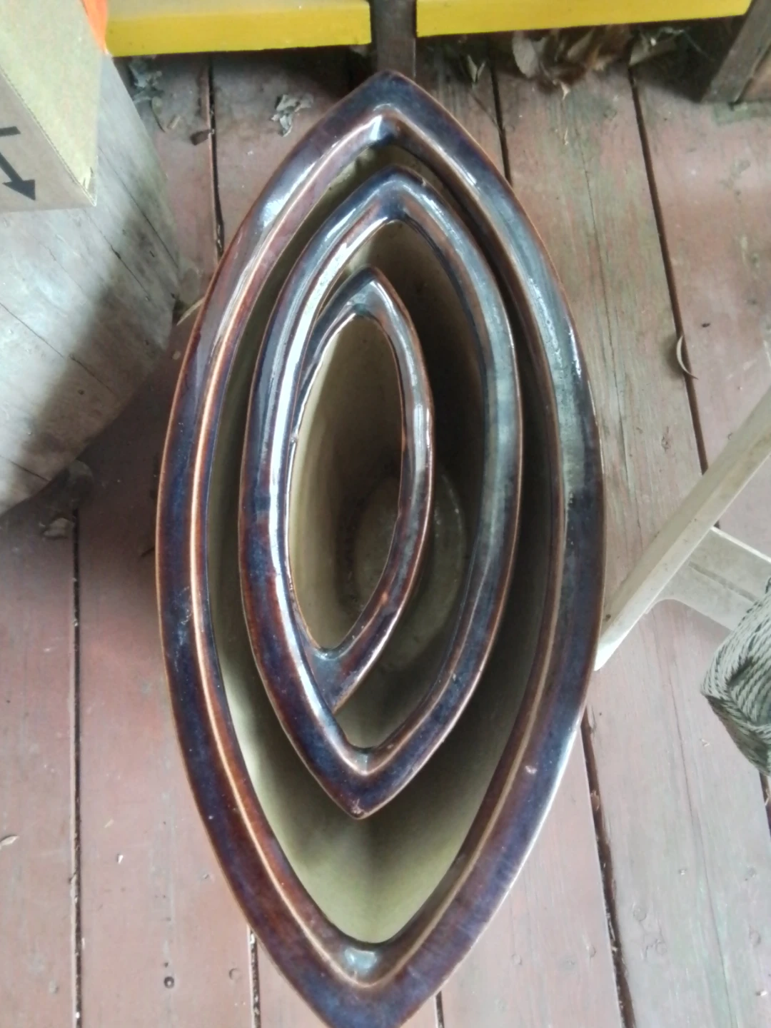 Set of 3 Vintage Vietnamese Nesting Planters – MCM Boat Shape - photo 4