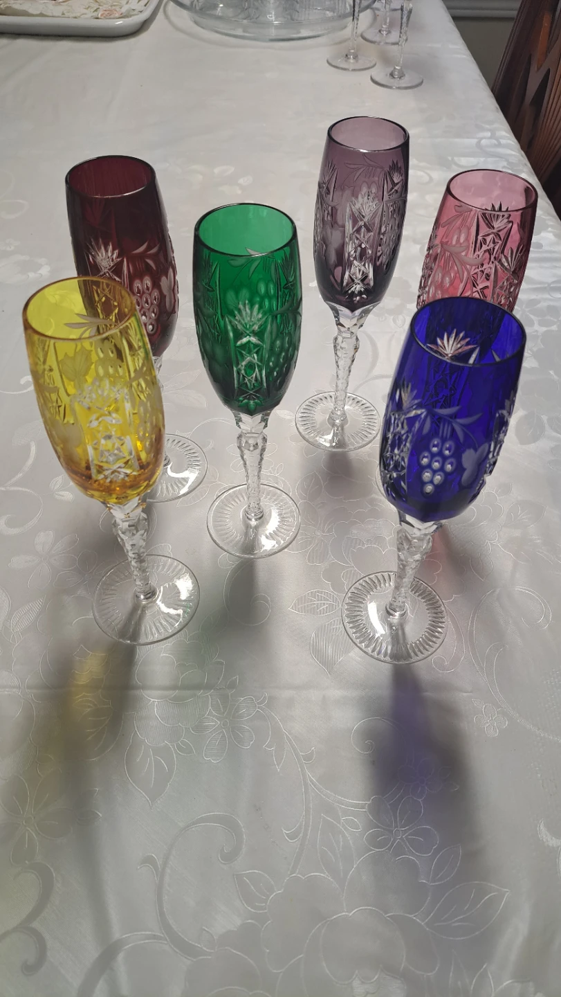 New Set of 6 Coloured Crystal Wine Glasses