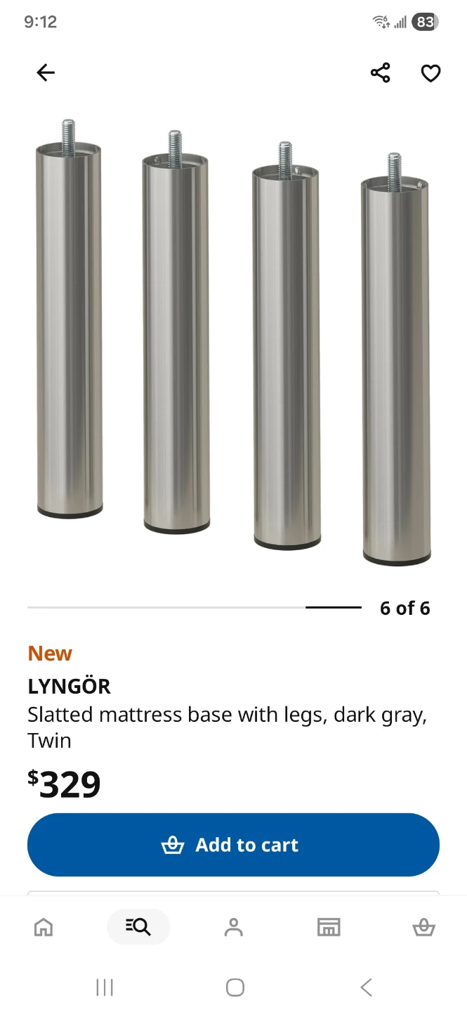 IKEA LYNGÖR Twin Slatted Mattress Base with Legs, Dark Gray - photo 2