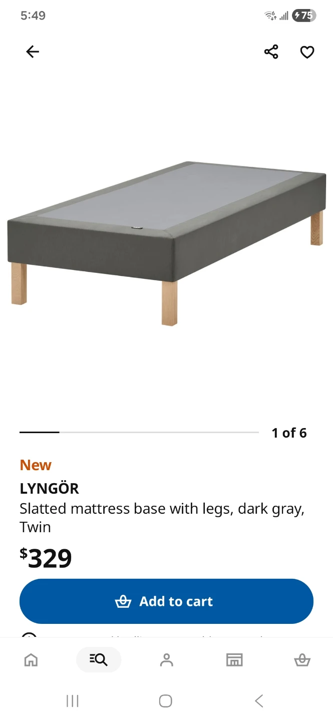 IKEA LYNGÖR Twin Slatted Mattress Base with Legs, Dark Gray - photo 4