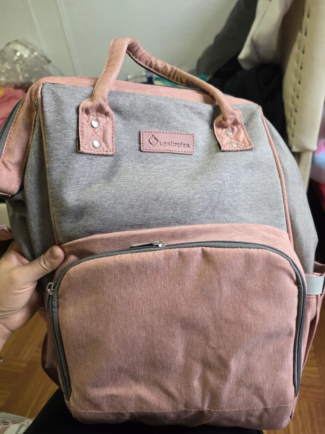 Upsimples Pink and Gray Diaper Backpack - photo 2