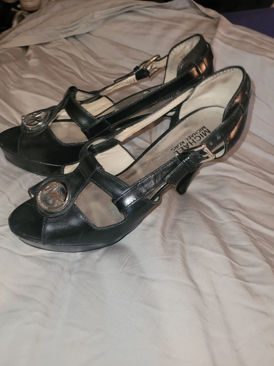 Michael Kors Black Leather Peep-Toe Heels