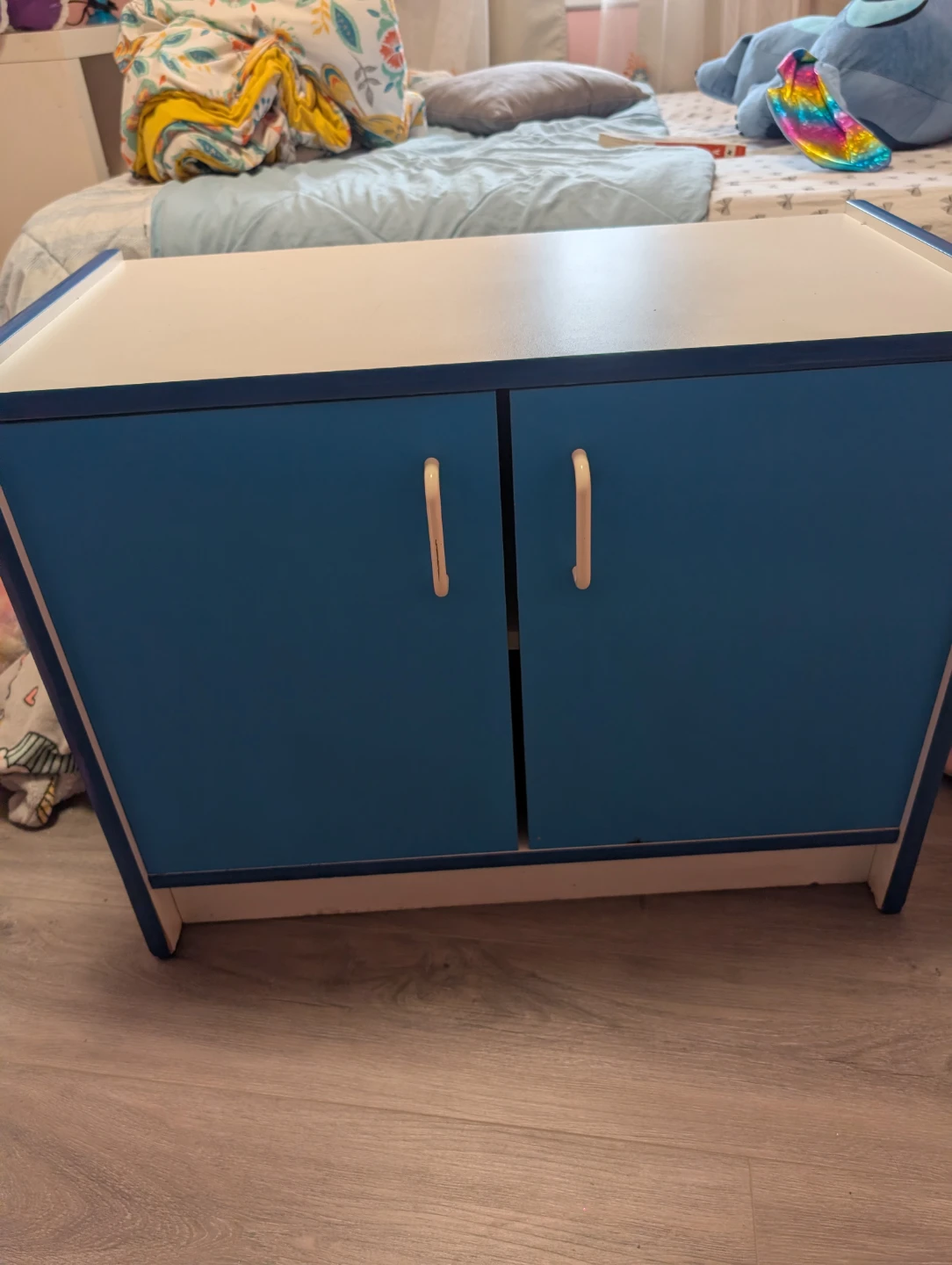 Blue and White Two-Door Cabinet L30xW15xH24 inches