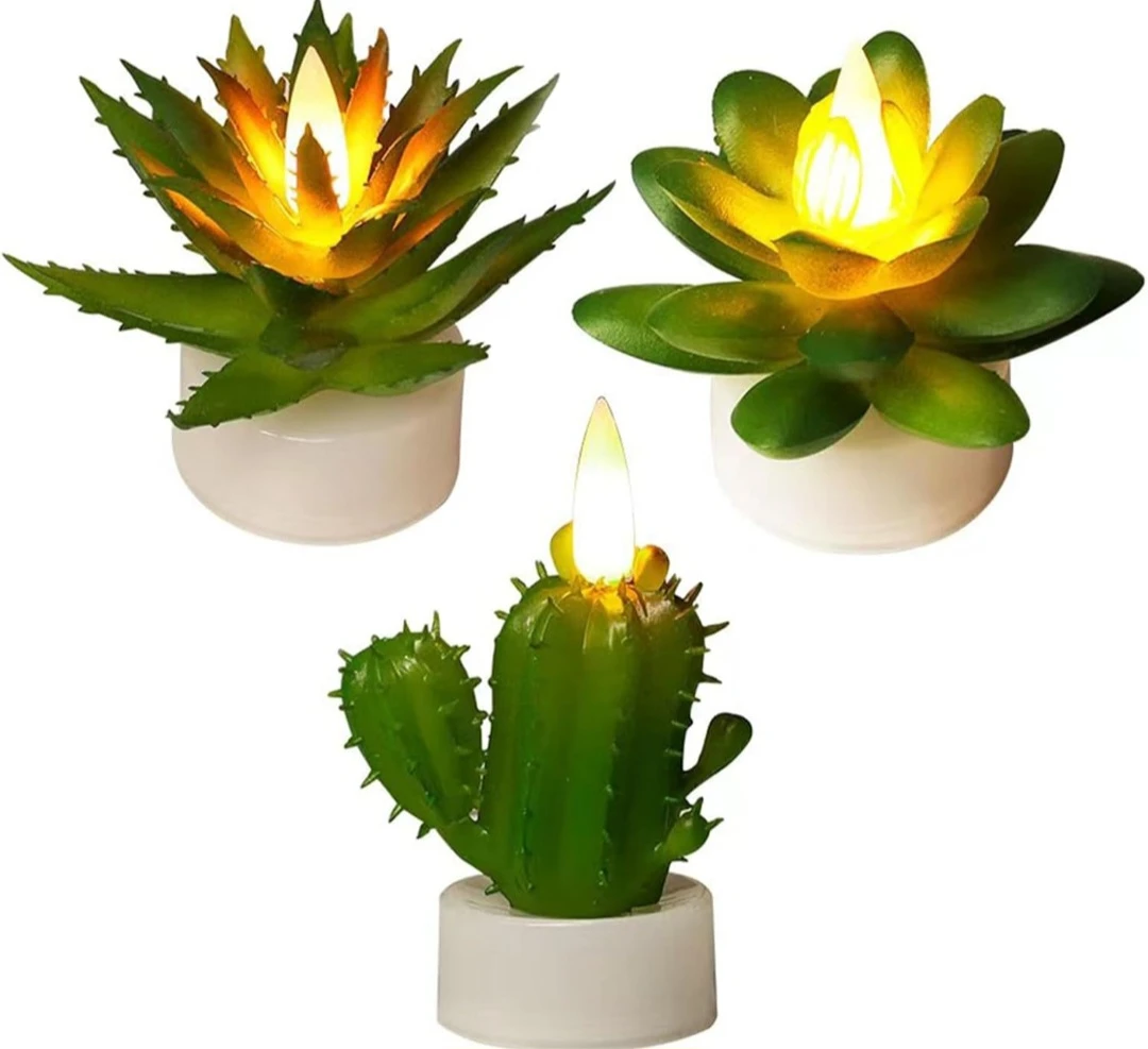 Set of 9 LED Succulent & Cactus Tealight Candles - photo 2
