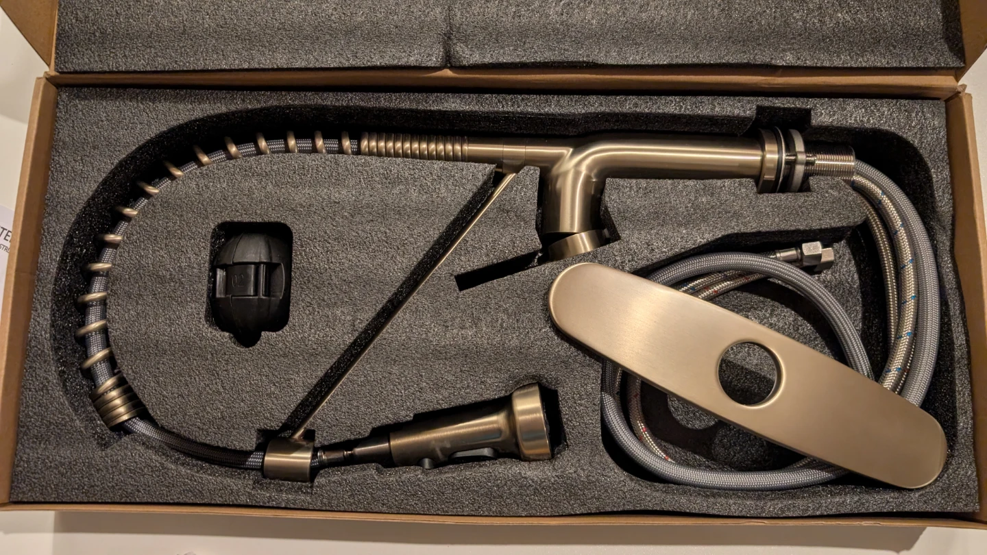 Kitchen Faucet with Sprayer and Deck Plate - Brushed Nickel